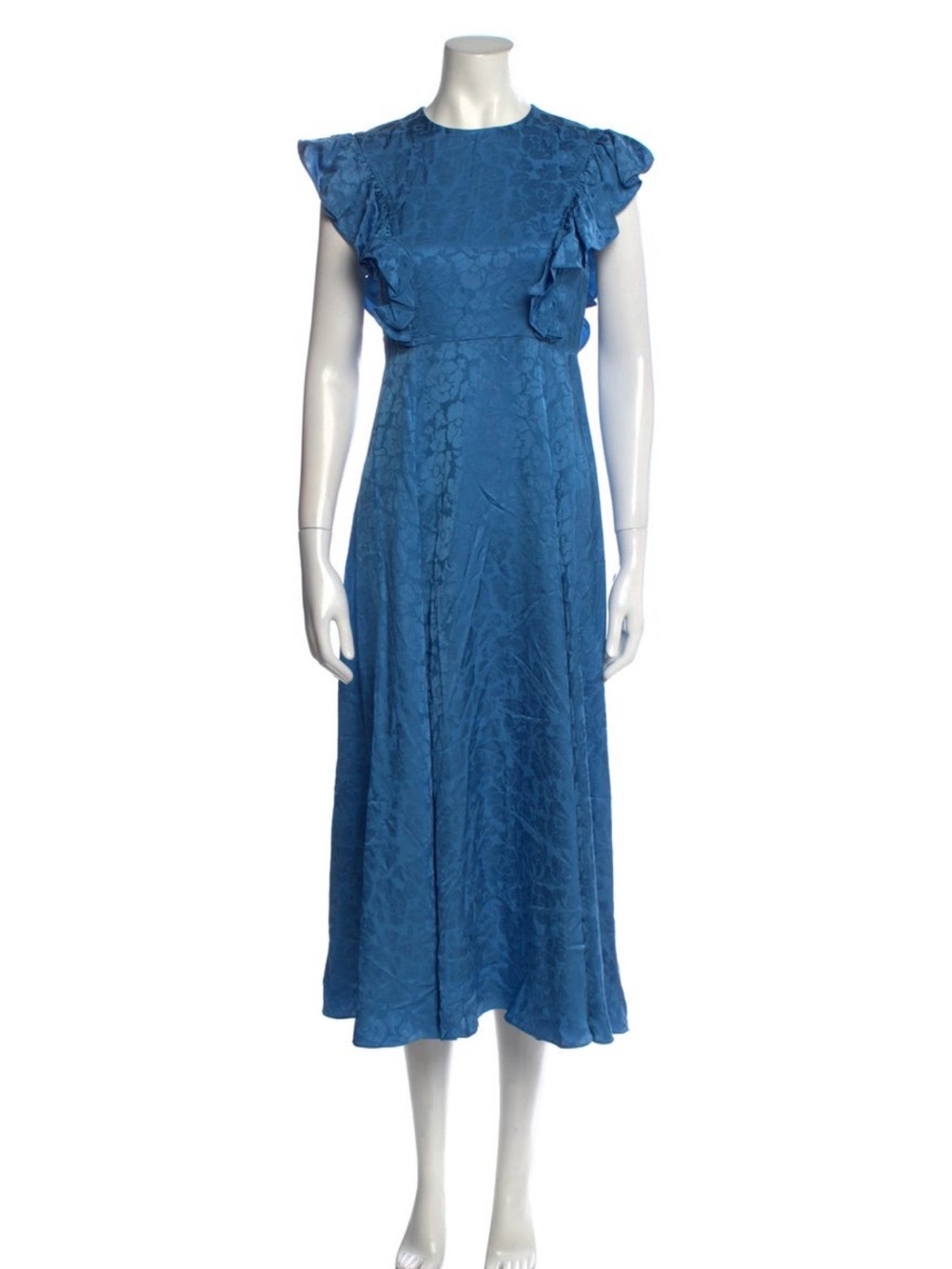 Jill Stuart Blue Floral Jacquard Ruffle Sleeve Midi Dress XXS